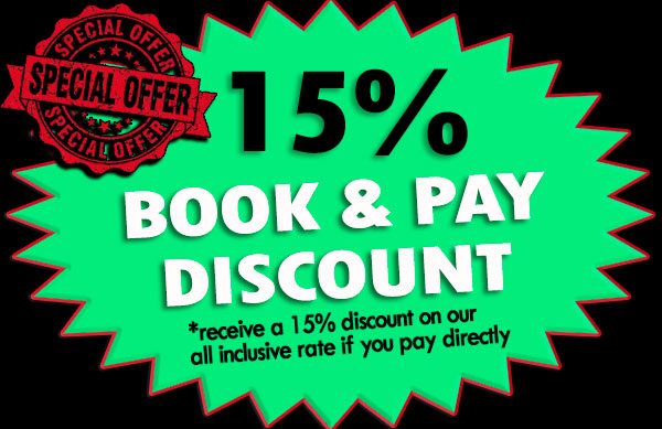 Special 15% book and pay now discount